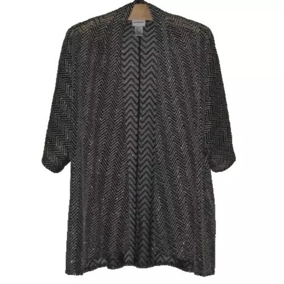 Chico's Sweaters - Chicos Size 2 L Open Cardigan Ruana Wrap Sweater Black Gold Metallic Excellent